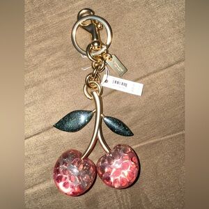 Authentic Coach Cherry Bag Charm Gold/Pink NEW